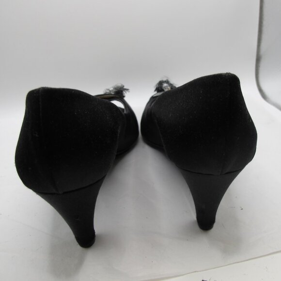 Geoffrey Beene black satin peep-toe heel with silver details 8.5N - Picture 4 of 8